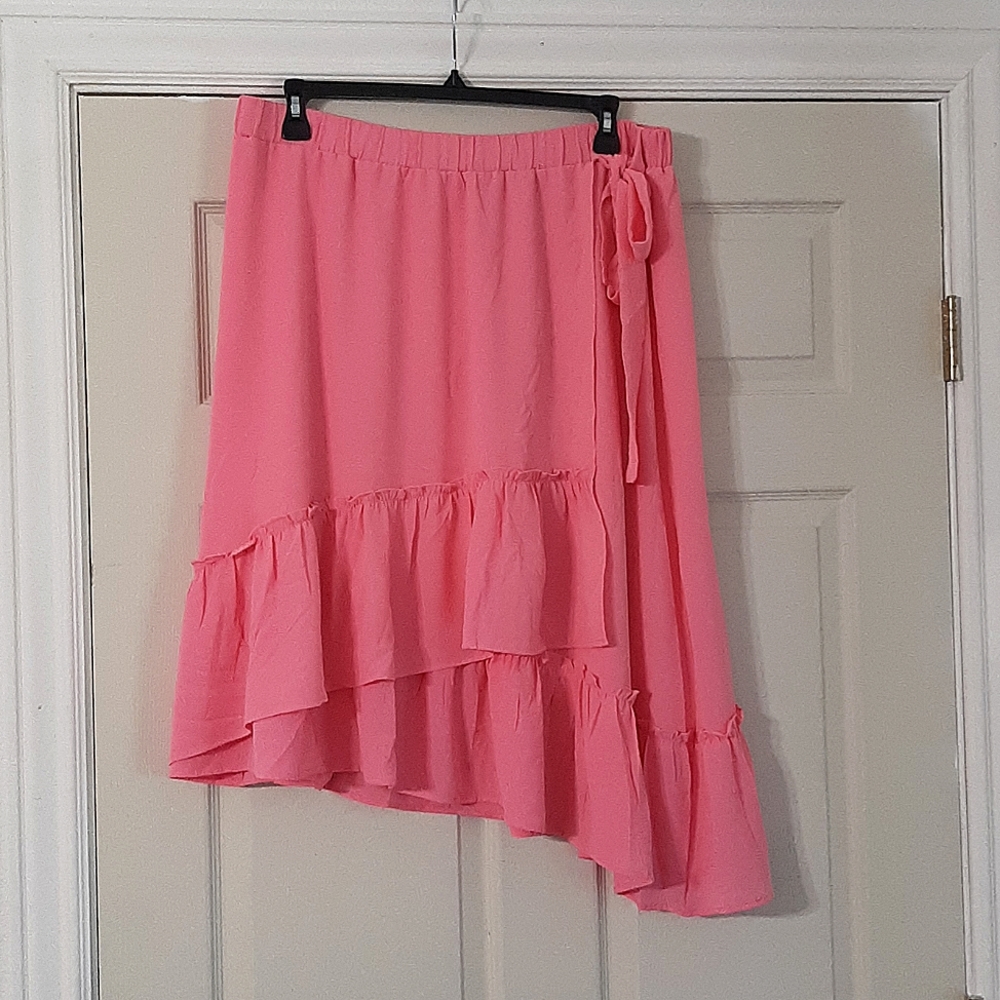 NWT LB pink asymmetrical faux wrap skirt